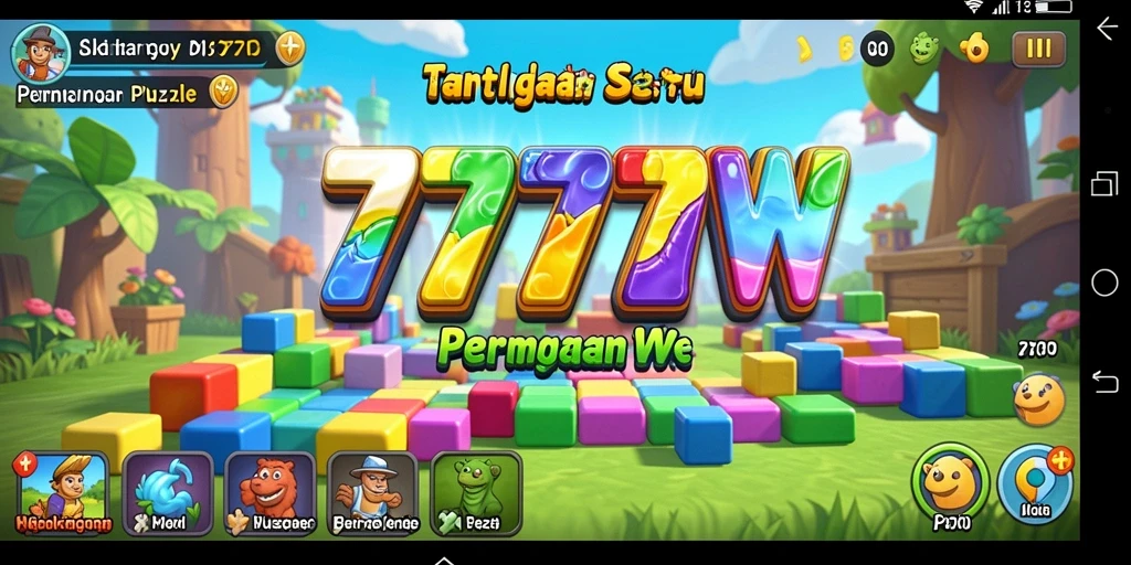 Tampilan gameplay dari permainan puzzle 7777W yang menarik dan seru.