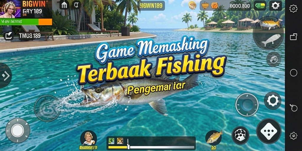 Screenshot gameplay BIGWIN189 menampilkan aksi seru memancing di lautan.