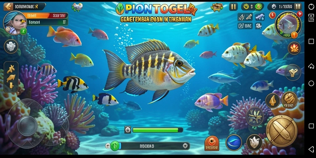 Screenshot menunjukkan aksi menembak ikan yang intens dan seru.