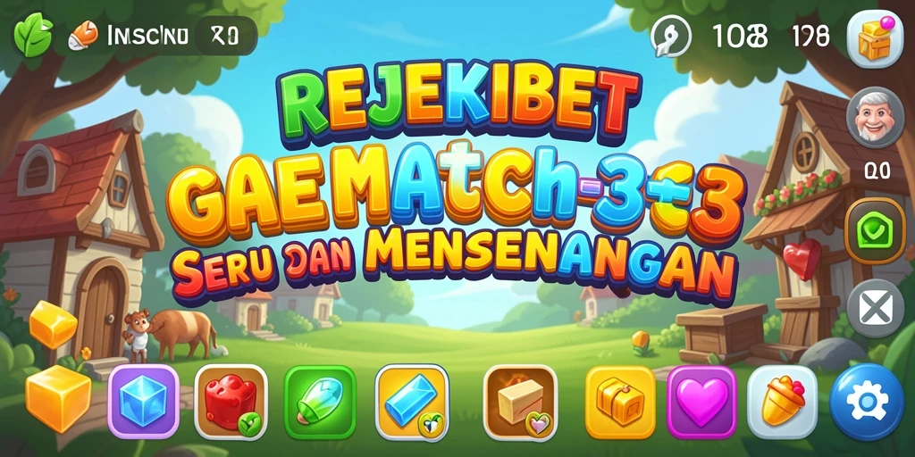 Tampilan gameplay Match-3 dari REJEKIBET yang penuh warna.